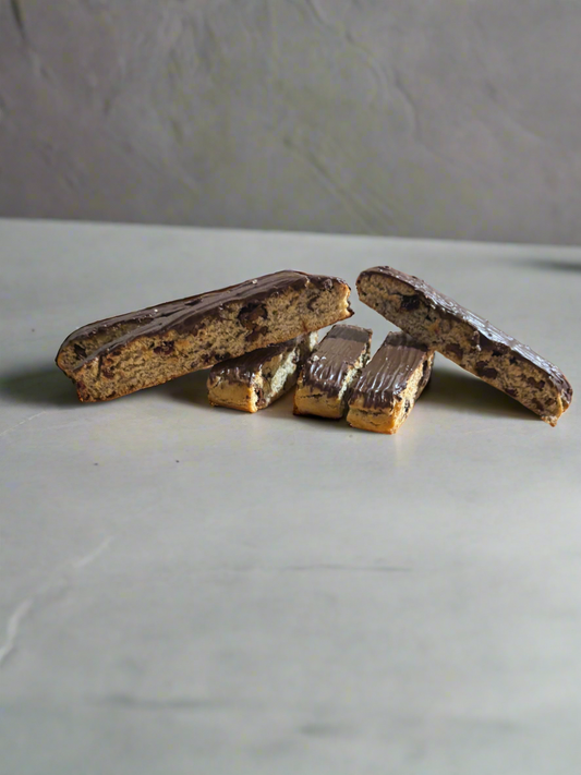 Chocolate covered smoked walnut & cranberry biscotti